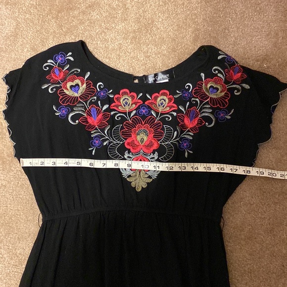 Eve Couture Black Dress Floral Stitching - Picture 5 of 8